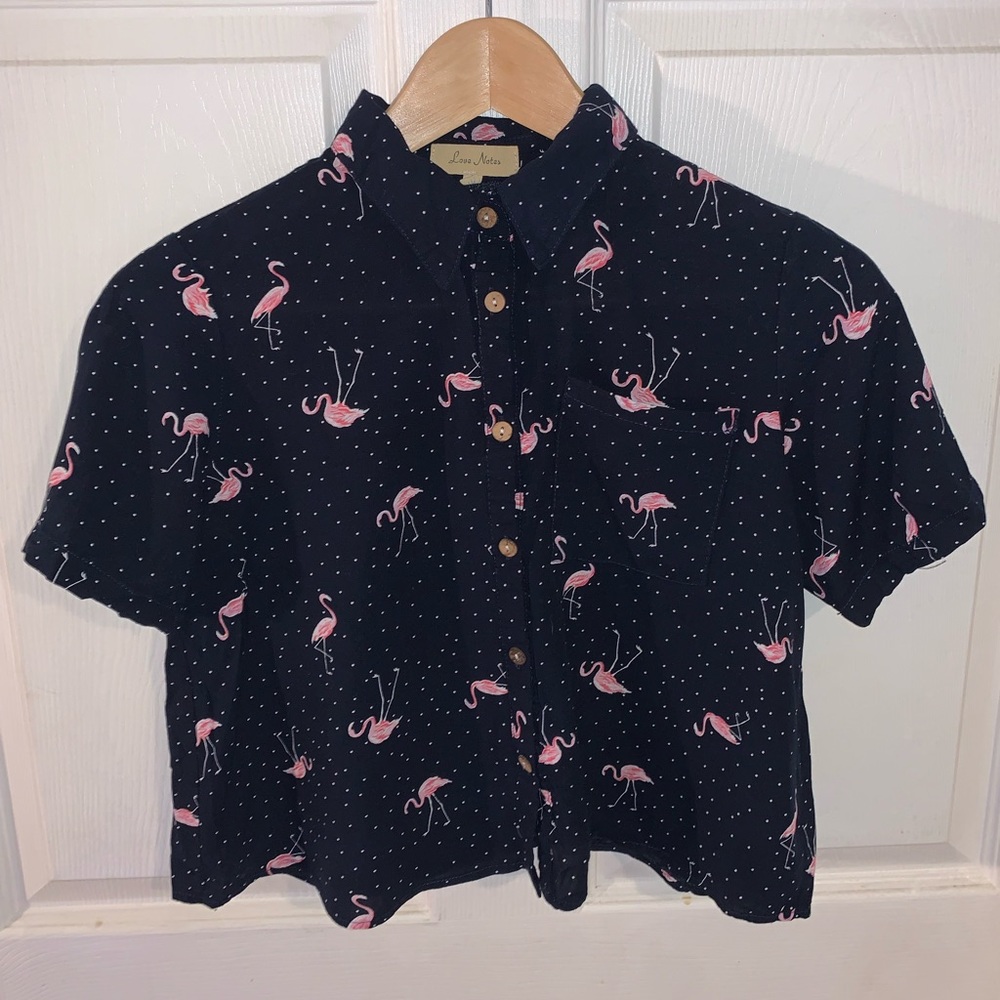 Flamingo Cropped button down blouse
